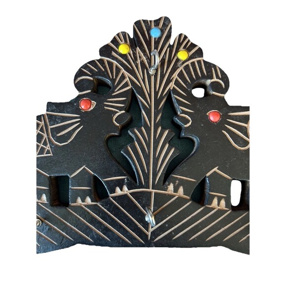 Handcrafted Wooden Key Chains Hanger Elephants 6 Metal Hooks Brown Black Color - Picture 3 of 9